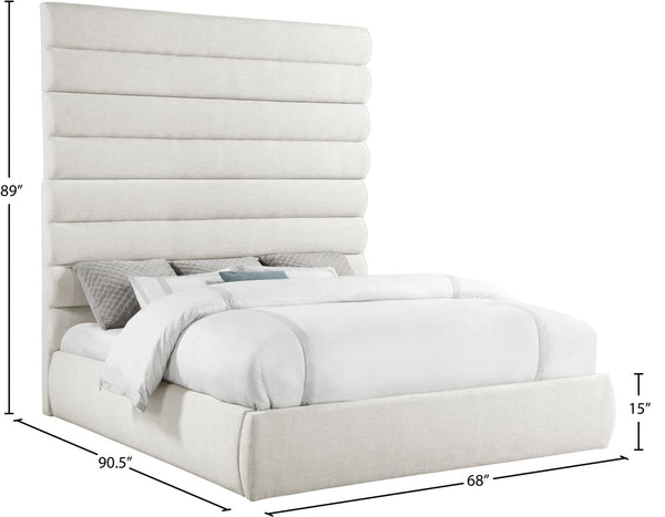 Meridian Furniture Adam Channel Tufted Linen King Bed with Modular Headboard for Elegant Bedrooms B1255Cream-K90