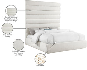 Meridian Furniture Adam Channel Tufted Linen King Bed with Modular Headboard for Elegant Bedrooms B1255Cream-K90