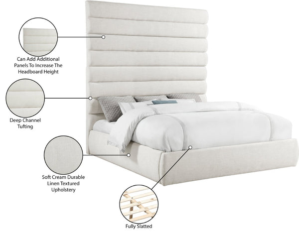 Meridian Furniture Adam Channel Tufted Linen King Bed with Modular Headboard for Elegant Bedrooms B1255Cream-K90