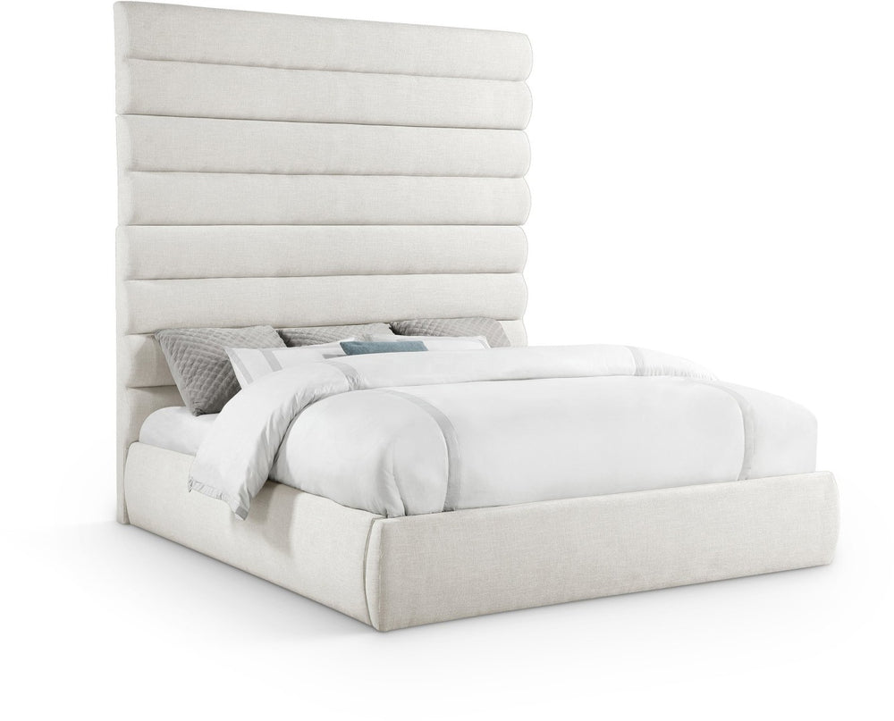 Meridian Furniture Adam Channel Tufted Linen King Bed with Modular Headboard for Elegant Bedrooms B1255Cream-K90