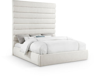 Meridian Furniture Adam Channel Tufted Linen King Bed with Modular Headboard for Elegant Bedrooms B1255Cream-K90