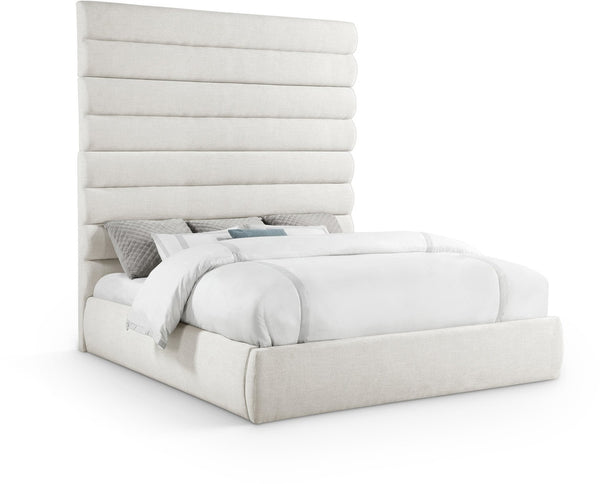 Meridian Furniture Adam Channel Tufted Linen King Bed with Modular Headboard for Elegant Bedrooms B1255Cream-K90
