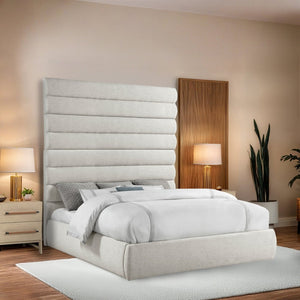 Meridian Furniture Adam Channel Tufted Linen King Bed with Modular Headboard for Elegant Bedrooms B1255Cream-K90
