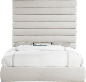 Meridian Furniture Adam Channel Tufted Linen King Bed with Modular Headboard for Elegant Bedrooms B1255Cream-K90