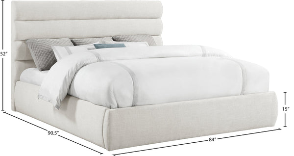 Meridian Furniture Adam Channel Tufted Linen King Bed with Adjustable Headboard for Modern Bedrooms B1255Cream-K