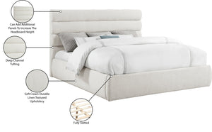 Meridian Furniture Adam Channel Tufted Linen King Bed with Adjustable Headboard for Modern Bedrooms B1255Cream-K