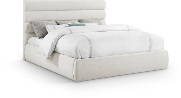 Meridian Furniture Adam Channel Tufted Linen King Bed with Adjustable Headboard for Modern Bedrooms B1255Cream-K
