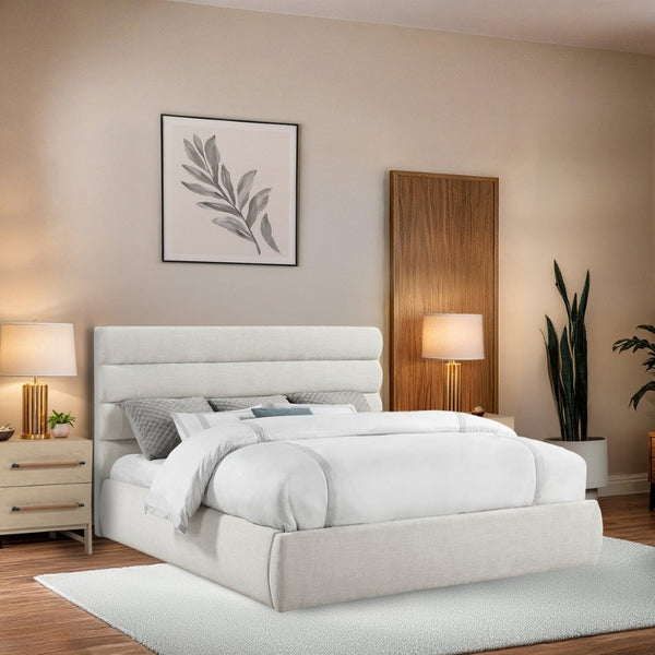 Meridian Furniture Adam Channel Tufted Linen King Bed with Adjustable Headboard for Modern Bedrooms B1255Cream-K