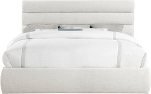 Meridian Furniture Adam Channel Tufted Linen King Bed with Adjustable Headboard for Modern Bedrooms B1255Cream-K