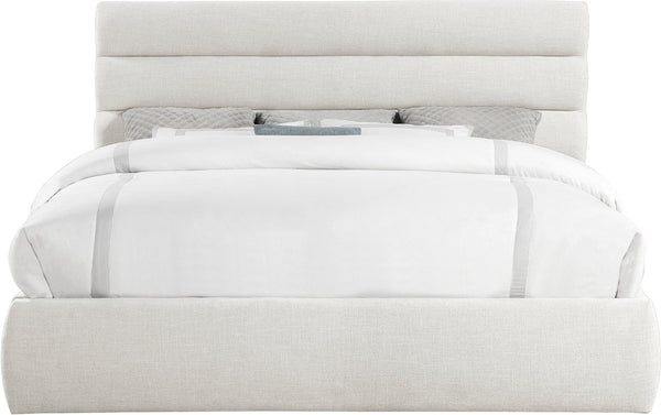Meridian Furniture Adam Channel Tufted Linen King Bed with Adjustable Headboard for Modern Bedrooms B1255Cream-K