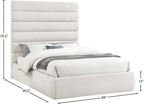 Meridian Furniture Adam Channel Tufted Queen Bed Cream Linen Upholstery Adjustable Headboard Panels B1255Cream-Q70