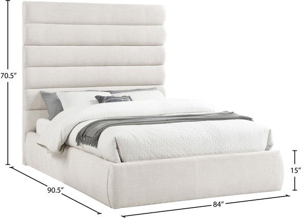 Meridian Furniture Adam Channel Tufted Queen Bed Cream Linen Upholstery Adjustable Headboard Panels B1255Cream-Q70
