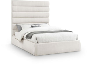 Meridian Furniture Adam Channel Tufted Queen Bed Cream Linen Upholstery Adjustable Headboard Panels B1255Cream-Q70