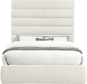 Meridian Furniture Adam Channel Tufted Queen Bed Cream Linen Upholstery Adjustable Headboard Panels B1255Cream-Q70
