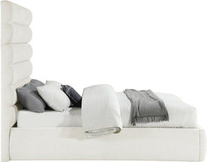 Meridian Furniture Adam Channel Tufted Queen Bed Cream Linen Upholstery Adjustable Headboard Panels B1255Cream-Q70
