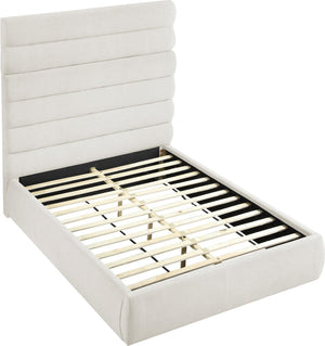 Meridian Furniture Adam Channel Tufted Queen Bed Cream Linen Upholstery Adjustable Headboard Panels B1255Cream-Q70