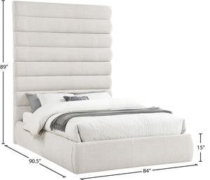 Meridian Furniture Adam Queen Upholstered Platform Bed Linen Fabric Channel Tufted Tall Headboard B1255Cream-Q90