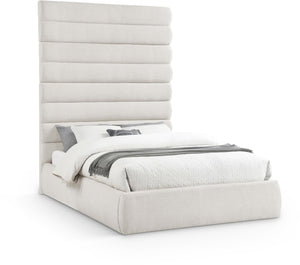 Meridian Furniture Adam Queen Upholstered Platform Bed Linen Fabric Channel Tufted Tall Headboard B1255Cream-Q90
