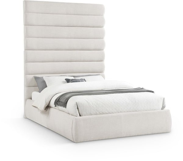 Meridian Furniture Adam Queen Upholstered Platform Bed Linen Fabric Channel Tufted Tall Headboard B1255Cream-Q90