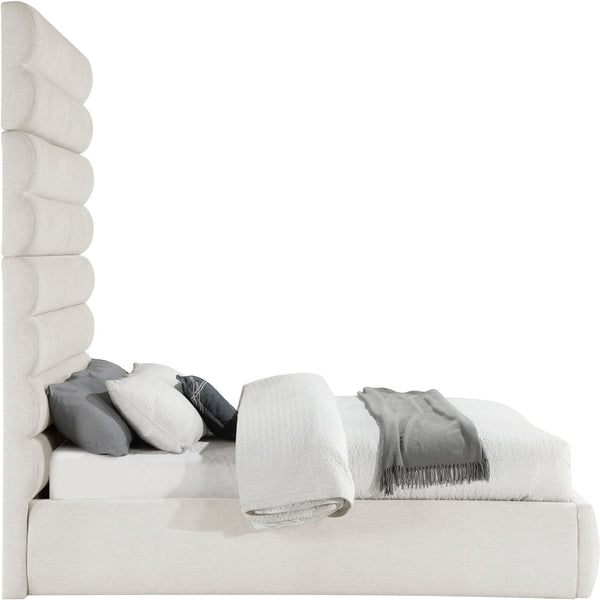 Meridian Furniture Adam Queen Upholstered Platform Bed Linen Fabric Channel Tufted Tall Headboard B1255Cream-Q90