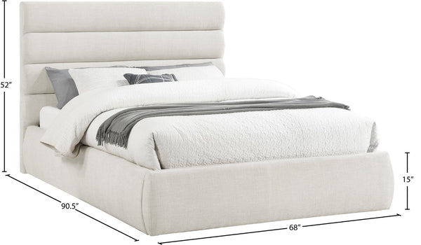 Meridian Furniture Adam Channel Tufted Queen Bed Cream Linen Upholstery Adjustable Headboard Modern B1255Cream-Q