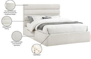 Meridian Furniture Adam Channel Tufted Queen Bed Cream Linen Upholstery Adjustable Headboard Modern B1255Cream-Q