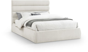 Meridian Furniture Adam Channel Tufted Queen Bed Cream Linen Upholstery Adjustable Headboard Modern B1255Cream-Q