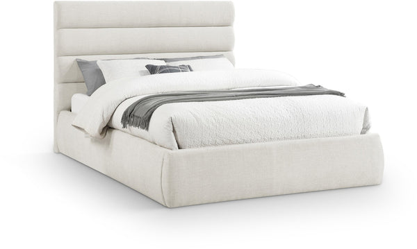 Meridian Furniture Adam Channel Tufted Queen Bed Cream Linen Upholstery Adjustable Headboard Modern B1255Cream-Q