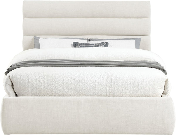 Meridian Furniture Adam Channel Tufted Queen Bed Cream Linen Upholstery Adjustable Headboard Modern B1255Cream-Q