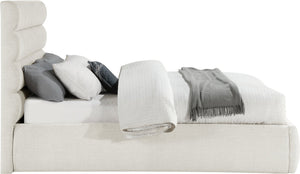 Meridian Furniture Adam Channel Tufted Queen Bed Cream Linen Upholstery Adjustable Headboard Modern B1255Cream-Q