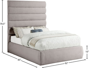 Meridian Furniture Adam Full Bed Taupe Linen Upholstery Channel Tufted Headboard Expandable Platform B1255Taupe-F70