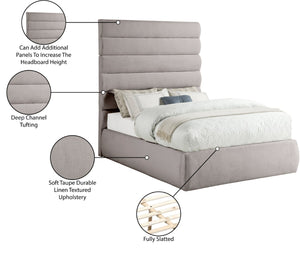 Meridian Furniture Adam Full Bed Taupe Linen Upholstery Channel Tufted Headboard Expandable Platform B1255Taupe-F70