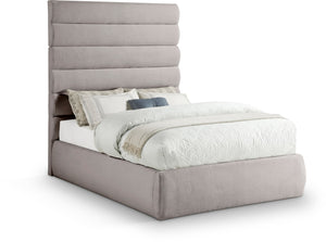 Meridian Furniture Adam Full Bed Taupe Linen Upholstery Channel Tufted Headboard Expandable Platform B1255Taupe-F70