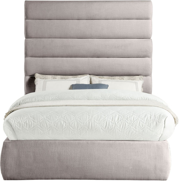 Meridian Furniture Adam Full Bed Taupe Linen Upholstery Channel Tufted Headboard Expandable Platform B1255Taupe-F70