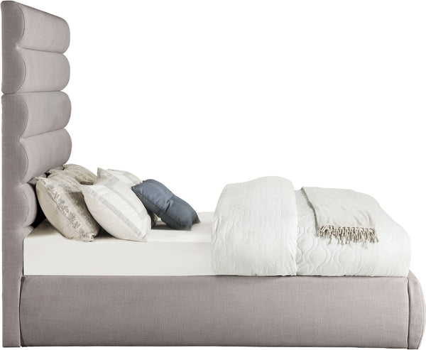 Meridian Furniture Adam Full Bed Taupe Linen Upholstery Channel Tufted Headboard Expandable Platform B1255Taupe-F70