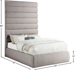 Meridian Furniture Adam Channel Tufted Upholstered Full Bed with Modular Headboard in Taupe Linen B1255Taupe-F90