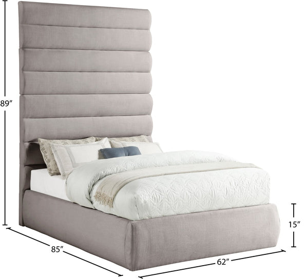 Meridian Furniture Adam Channel Tufted Upholstered Full Bed with Modular Headboard in Taupe Linen B1255Taupe-F90