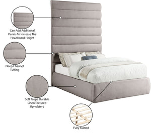 Meridian Furniture Adam Channel Tufted Upholstered Full Bed with Modular Headboard in Taupe Linen B1255Taupe-F90