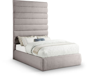 Meridian Furniture Adam Channel Tufted Upholstered Full Bed with Modular Headboard in Taupe Linen B1255Taupe-F90