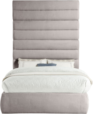 Meridian Furniture Adam Channel Tufted Upholstered Full Bed with Modular Headboard in Taupe Linen B1255Taupe-F90