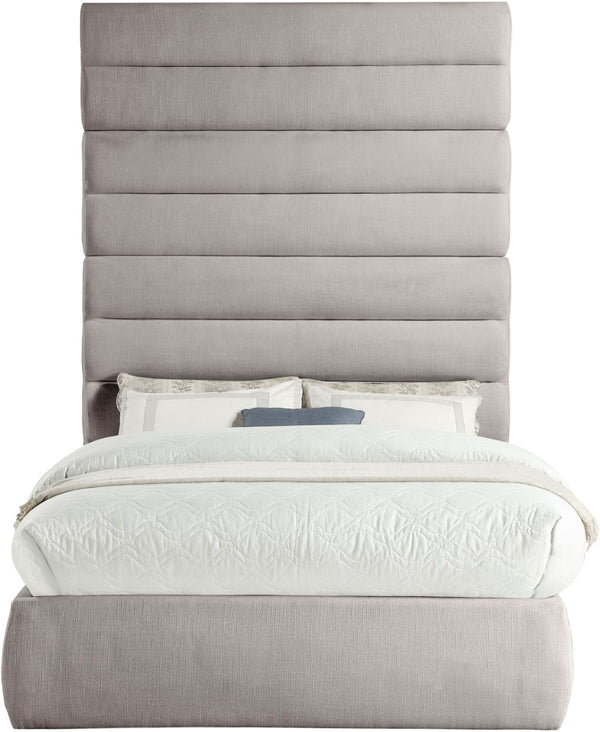 Meridian Furniture Adam Channel Tufted Upholstered Full Bed with Modular Headboard in Taupe Linen B1255Taupe-F90