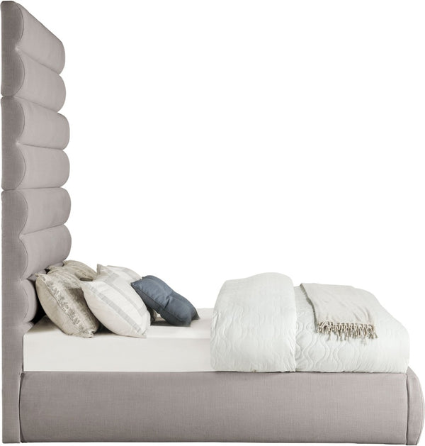 Meridian Furniture Adam Channel Tufted Upholstered Full Bed with Modular Headboard in Taupe Linen B1255Taupe-F90
