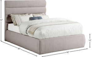 Meridian Furniture Adam Channel Tufted Linen Upholstered Full Bed Modular Headboard Taupe Bedroom B1255Taupe-F