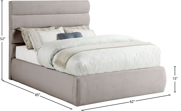 Meridian Furniture Adam Channel Tufted Linen Upholstered Full Bed Modular Headboard Taupe Bedroom B1255Taupe-F