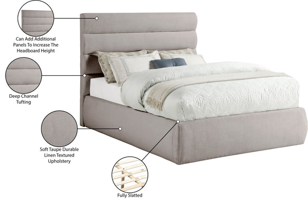 Meridian Furniture Adam Channel Tufted Linen Upholstered Full Bed Modular Headboard Taupe Bedroom B1255Taupe-F