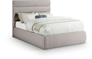 Meridian Furniture Adam Channel Tufted Linen Upholstered Full Bed Modular Headboard Taupe Bedroom B1255Taupe-F