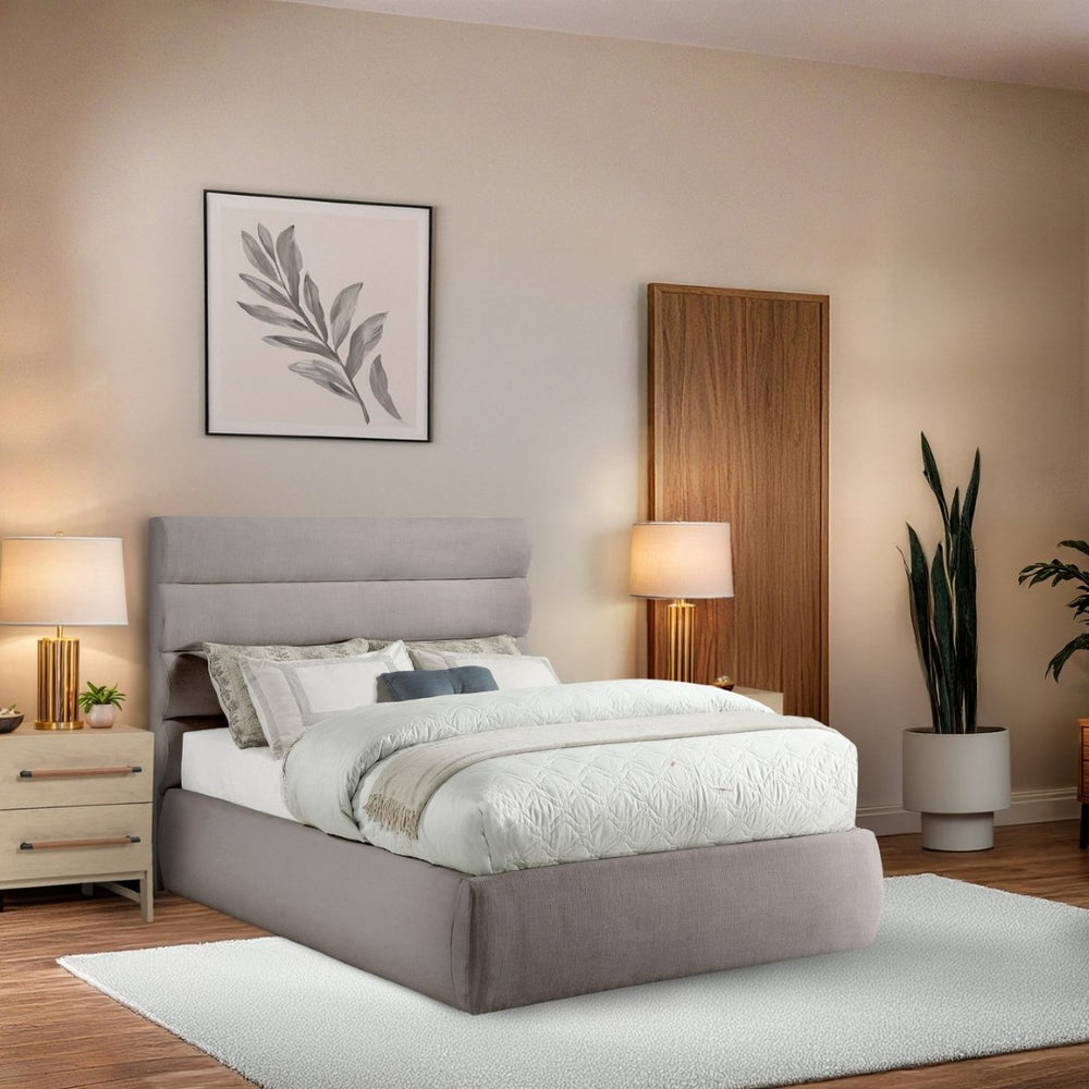 Meridian Furniture Adam Channel Tufted Linen Upholstered Full Bed Modular Headboard Taupe Bedroom B1255Taupe-F
