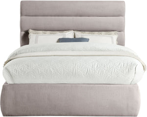 Meridian Furniture Adam Channel Tufted Linen Upholstered Full Bed Modular Headboard Taupe Bedroom B1255Taupe-F