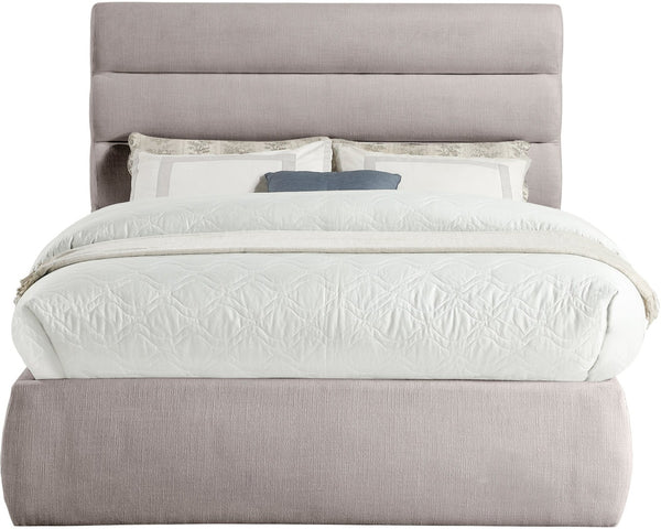 Meridian Furniture Adam Channel Tufted Linen Upholstered Full Bed Modular Headboard Taupe Bedroom B1255Taupe-F