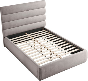 Meridian Furniture Adam Channel Tufted Linen Upholstered Full Bed Modular Headboard Taupe Bedroom B1255Taupe-F